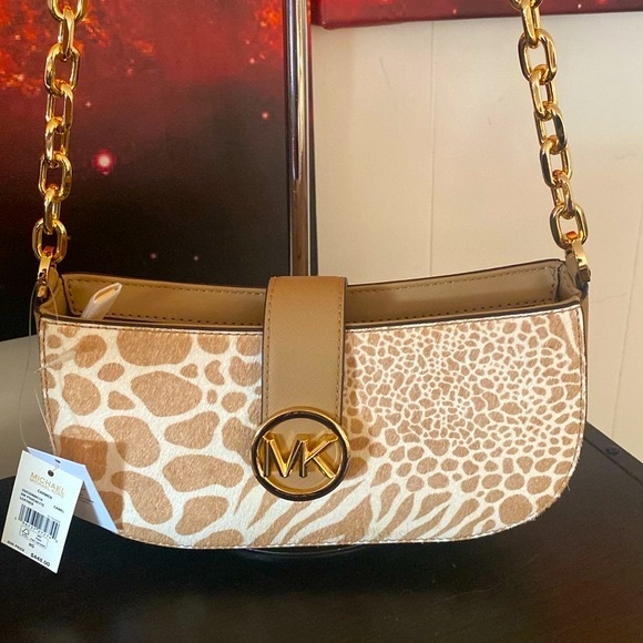 Michael Kors Handbags - Michael Kors Carmen Calf Hair Camel Print Small Pouchette